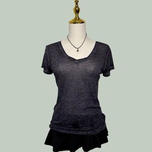 champion gear charcoal gray Y2K authentic wash vneck t-shirt burn out semi sheer